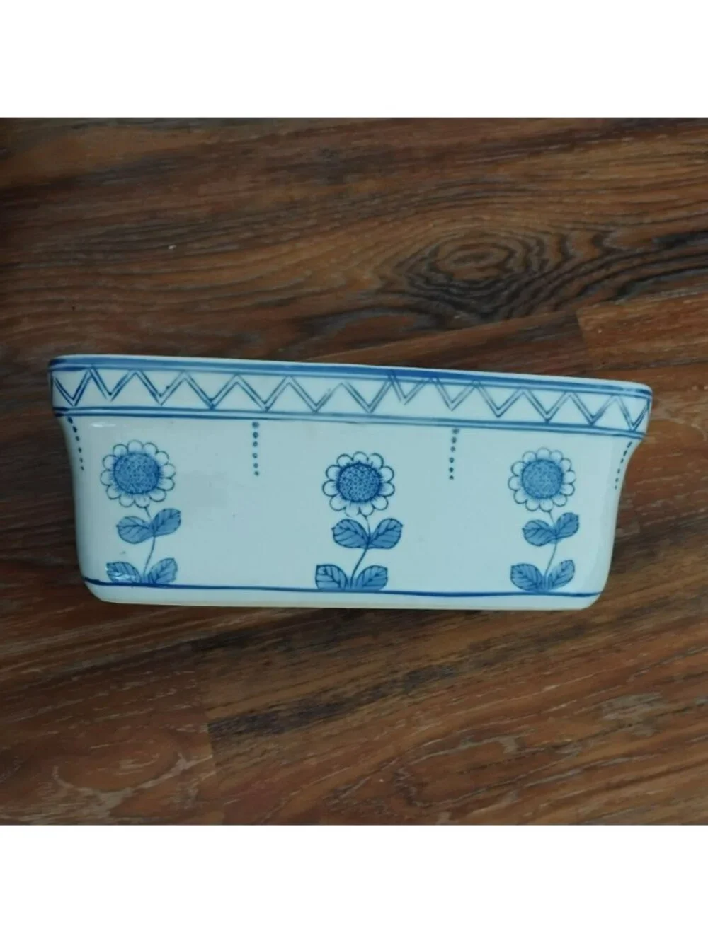 Vintage Pier 1 Blue & White Sunflower Ceramic Planter 11